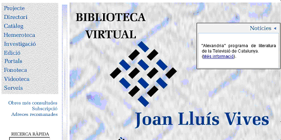 Pàgina d'inici de Biblioteca Virtual Joan Lluís Vives