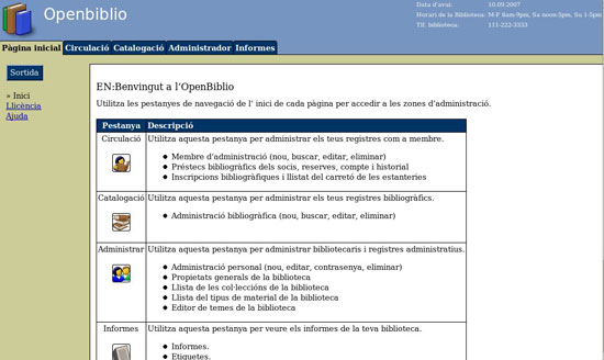 Figura 1. Pàgina inicial de l'<em>Openbiblio</em>