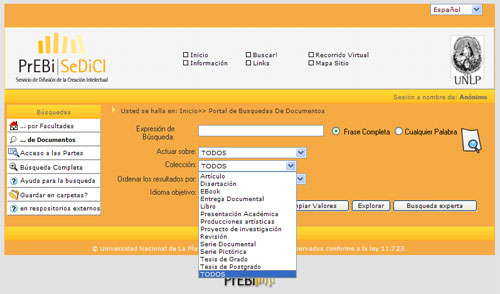 Figura 3. Lloc web de PrEBi-SeDiCi, de la Universidad  Nacional de La Plata