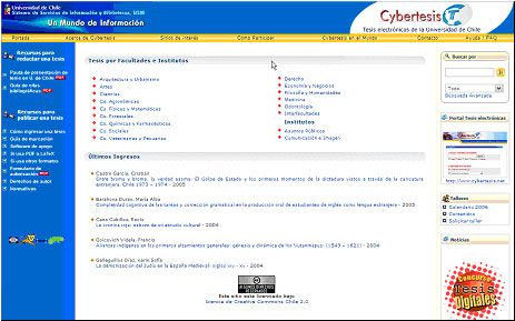 Figura 5. Pàgina d'inici del portal  Cybertesis, de la Universidad de Chile