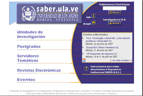 Figura 8. Portal "saber.ula.ve", de  la Universidad de los Andes, Venezuela