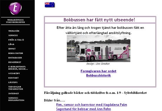 Figura 4 . Portada del web de la biblioteca pública de  Trollhättan
