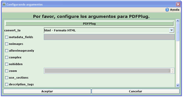 Configuración del plugin PDFPlug