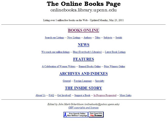 Figura 6. Página  principal de la iniciativa The Online Books Page