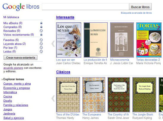 Figura 8.  Interfaz de Google Libros para usuarios con cuenta Google