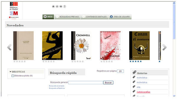Figura 3. Fragment d'imatge de la pantalla de cerca simple del prototip (Comunitat de Madrid)