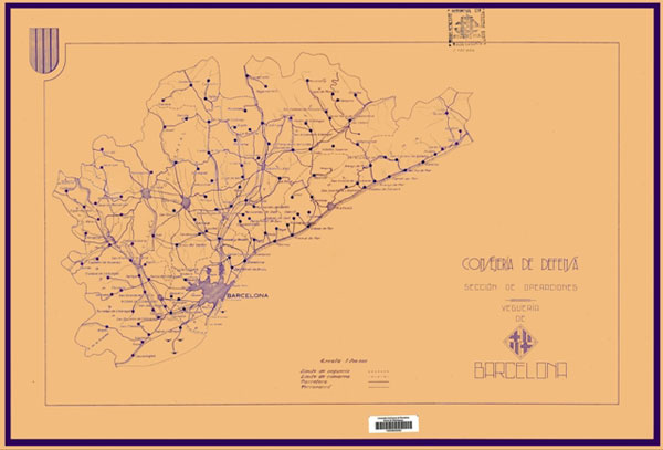 Figura 3. Mapa de la vegueria de Barcelona, editat per la Conselleria de Defensa de la Generalitat el 1937