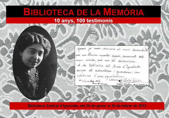 Cartel de la exposición Biblioteca de la Memòria: 10 anys, 100 testimonis
