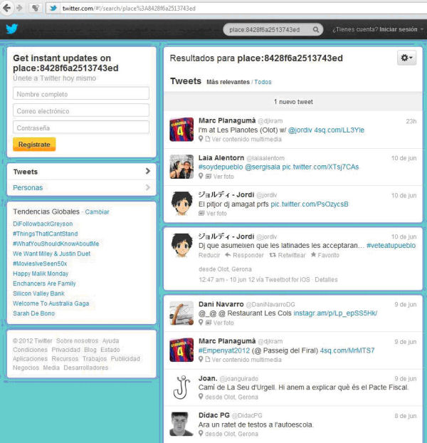 Captura de pantalla en la que  se pueden ver los tuits obtenidos con la búsqueda con el operador 