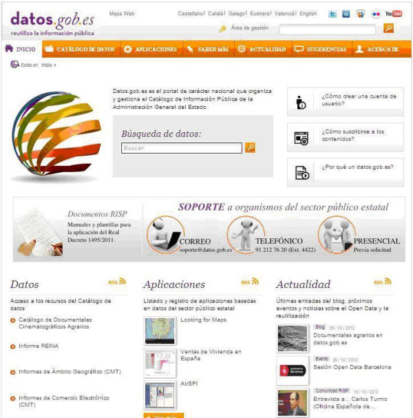 Figura 9.  Presentación del portal Datos.gob.es