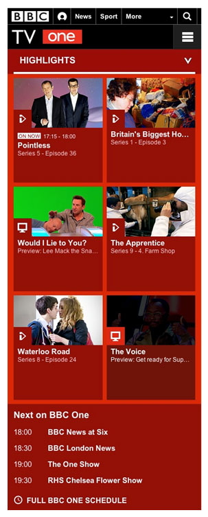 Figura 6. Vista del web de la <em>BBC One</em> des d'un iPhone4.
