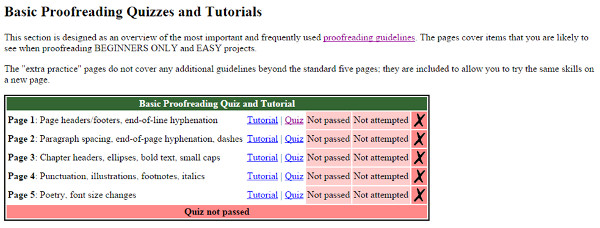 Tutorials and assessment tests to Proofreaders