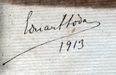 Firma a pluma de Eduard Toda en las guardas del libro de James Russel <em>Letters From A Young Painter Abroad To His Friends In England</em> (1750)