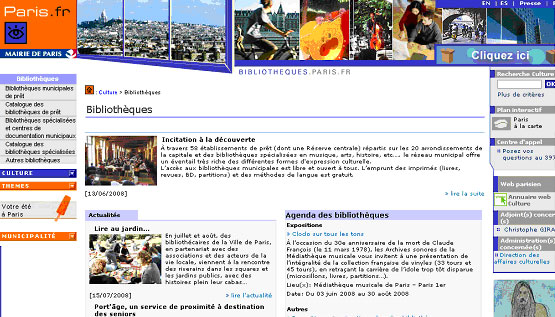Figura 10. Portada del web de la xarxa de biblioteques  municipals de París