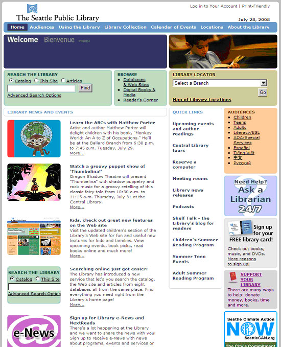 Figura 2. Pàgina principal del web de la biblioteca pública  de Seattle