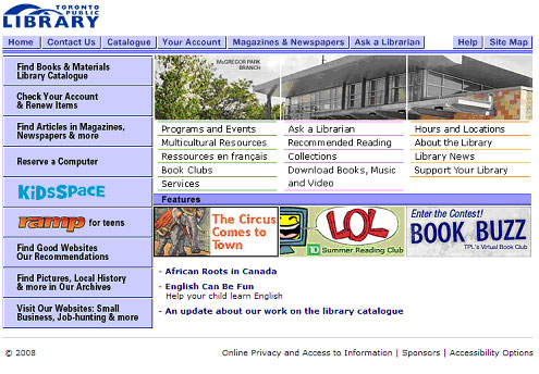 Figura 3. Pàgina principal del web de la biblioteca  pública de Toronto