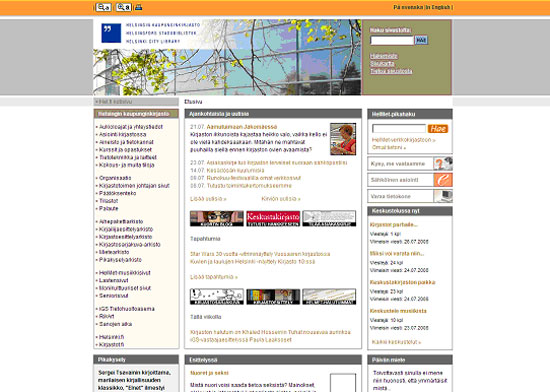 Figura 5. Pàgina principal del web de la biblioteca municipal  de Hèlsinki