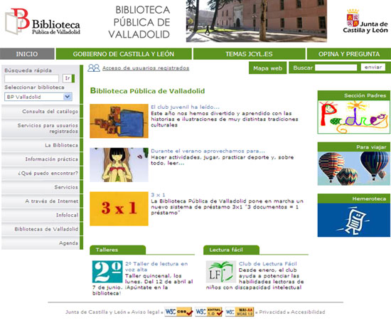 Interfície de la Biblioteca Pública de Valladolid