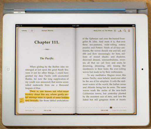 Figura 13. Lectura  de un libro digital en el iPad de Apple con "iBooks"