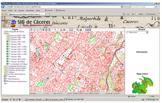 Figura 7. Zona de estudio,  en la Ciudad Monumental de Cáceres en la web del SIG municipal