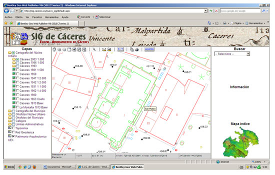 Figura 8. Detalle de la  Ciudad Monumental de Cáceres en la web del SIG municipal (ampliación de la  figura 7)