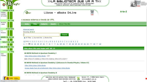 Interfície de recerca llista A to Z: web de la Biqfr