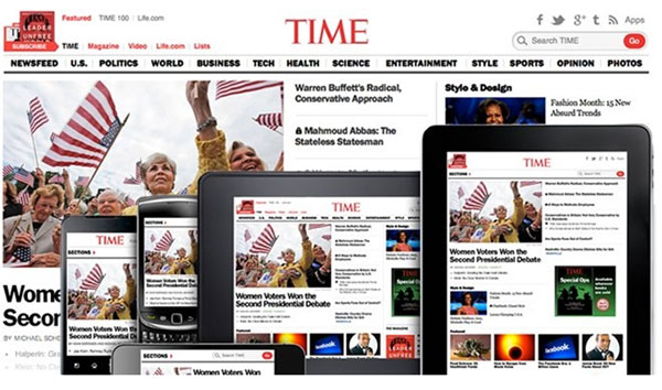 Figura 5: Imagen de la revista <em>Time</em> vista desde varios dispositivos.