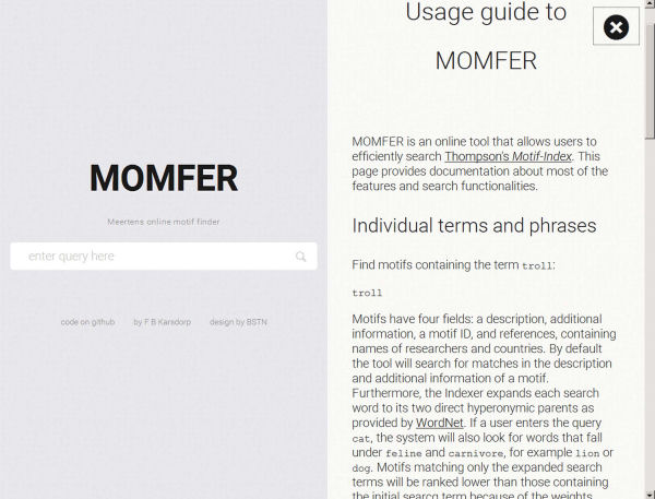 Interfície de cerca del MOMFER amb la guia d'usuari desplegada