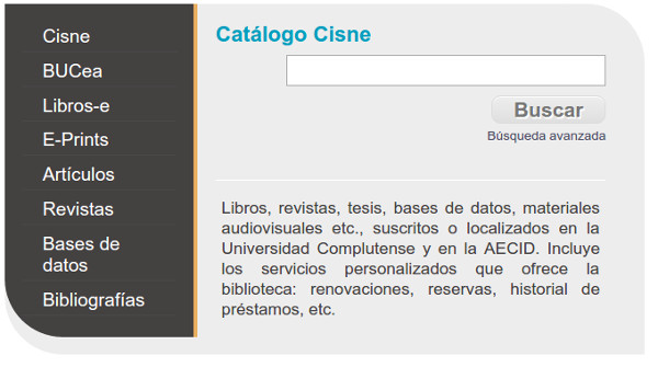 Figura 1. Cuadro de búsqueda de la página principal de la Biblioteca de la Universidad Complutense de Madrid