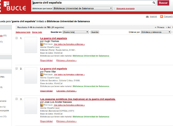 Figura 4. Página de resultados del catálogo de la Universidad de Salamanca