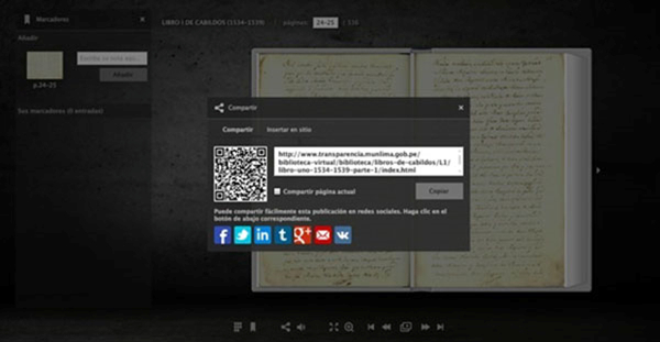 Figura 2. Ús de codis QR a la plataforma de la col·lecció digital de la Biblioteca y Archivo Histórico de Lima. Font: Municipalitat de Lima