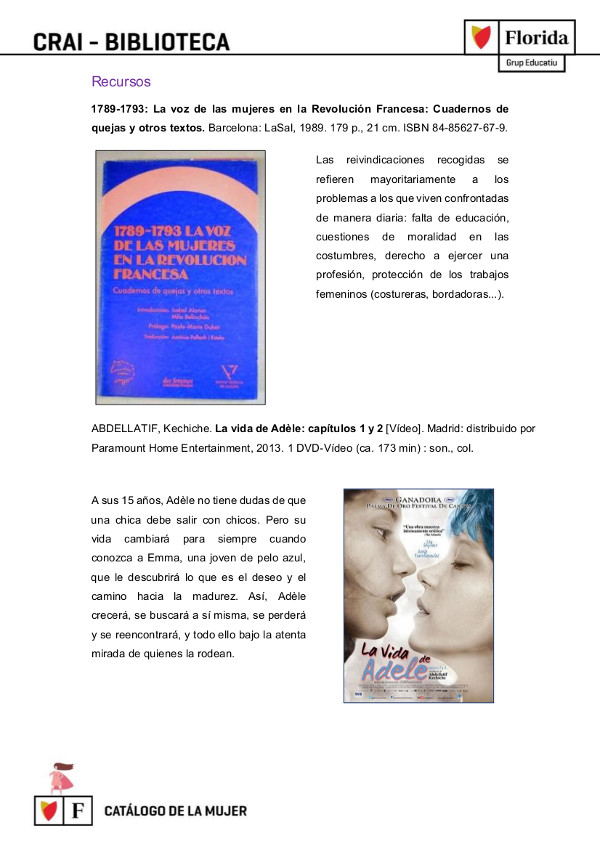 Imatge2. Referències al Catálogo de la mujer (Moraga; et al, 2019)