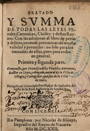 Figura 11. Portada. Tratado y summa de todas las leyes… (1622). Font: Biblioteca de la Universidad Complutense de Madrid, FLL 21825
