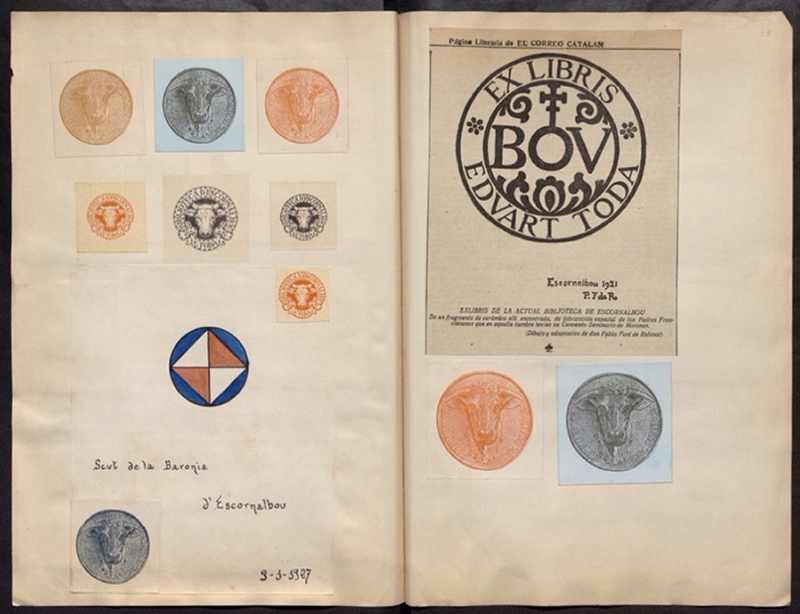 Col·lecció de diferents exlibris de la Biblioteca d'Escornalbou d'Eduard Toda