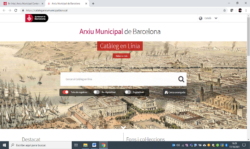 Figura 8. Catàleg en línia de l'Arxiu Municipal de Barcelona. Font. Arxiu Municipal de Barcelona