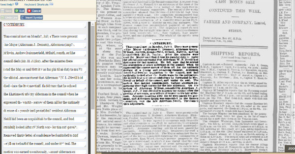 Interface for proofreading in Australian Newspapers Digitisation Program