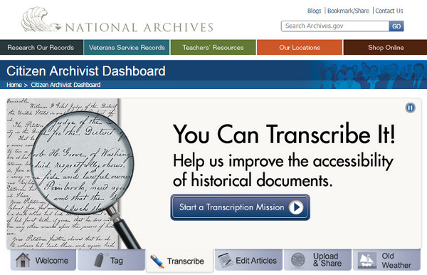 Slider Citizen Archivist Dashboard with different actions to perform