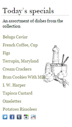 Show media through social networks dishes transcripts in  What's on the Menu?