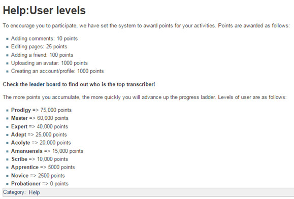 Points associated tasks in Transcribe Bentham
