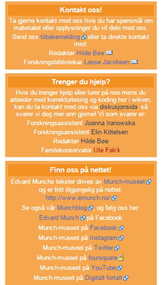 Sample of various communication channels to Edvard Munch's Writings