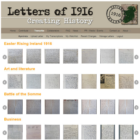 Shows the collections in Letters of 1916