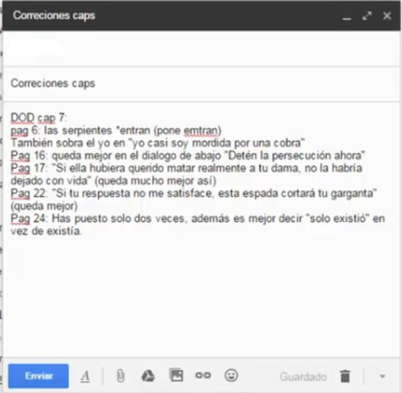 Email with corrections sent by Shiro to a composer