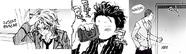 Examples of strategies a, b y c, from left to right, to render onomatopoeias