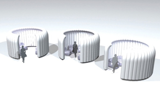 Figure 1. Concept for "street umbrellas" and inflatable "igloos" for the Saltire Centre at Glasgow Caledonian University