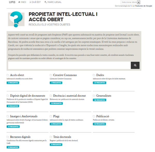 Figura 3. Portada del blog Propietat intel·lectual i accés obert: http://blogs.uab.cat/dretsautor/
