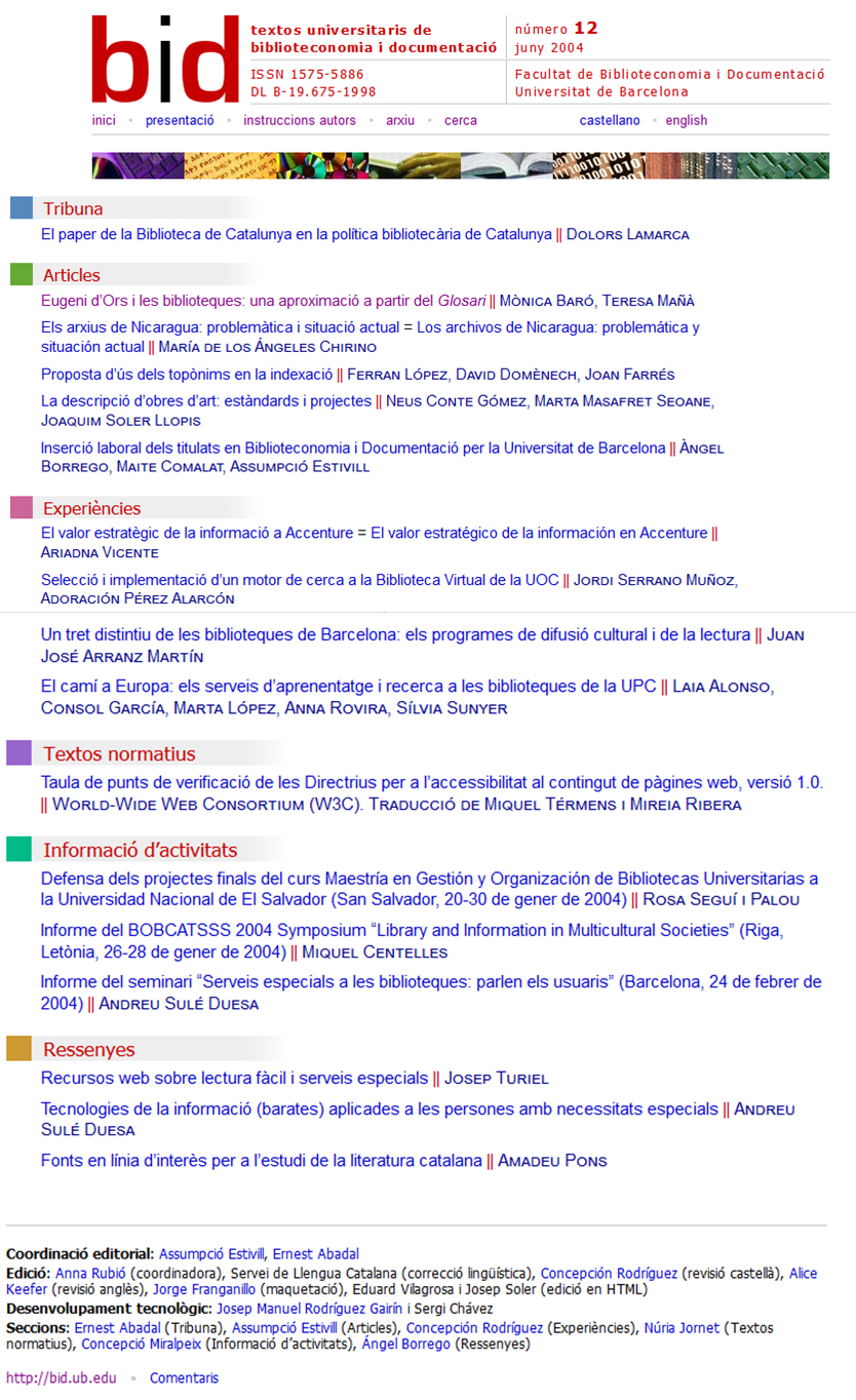 Figura 2. Portada del número 12 (juny de 2004)