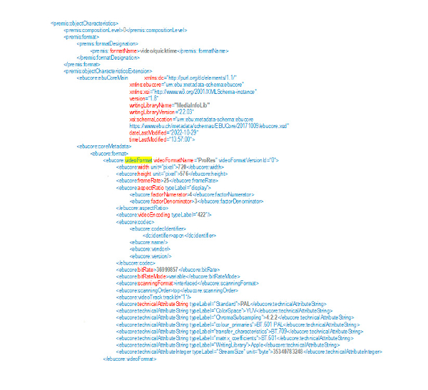 Figura 3. Fitxer de metadades de vídeo i les seves parts ("videoFormat").