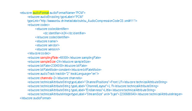 Figura 4. Fichero de metadatos de video y sus partes (audioFormat)